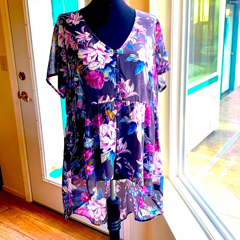 Torrid flowery chiffon Hilo babydoll blouse🌸